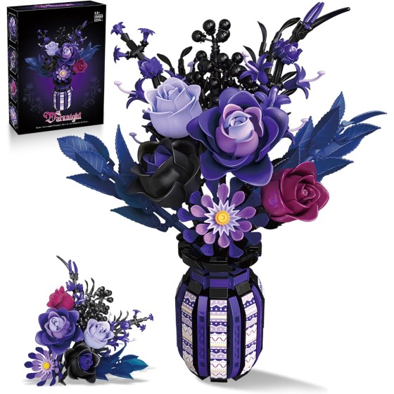 AgreeWin Flowers Bouquet Building Set Roses Purple Compatible with Lego Botanical Collection Gothic Gifts for Mothers Day for Women Adults Girls 14+ Home Office Decor