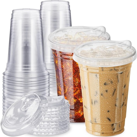 AgreeWin 20 oz Clear Plastic Cups with Strawless Sip Lids,25 Sets Disposable Iced Coffee Cups with Lids,Disposable Clear Plastic Cup with Lid for Iced Coffee,Smoothie,Cold Drinks for Party