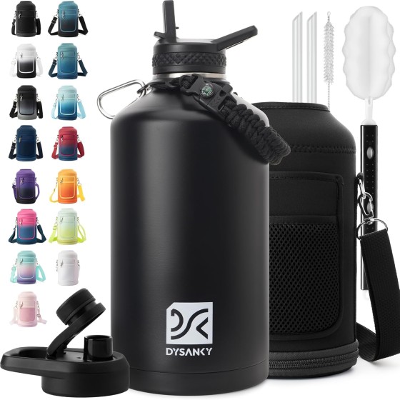 AgreeWin 1 Gallon Water Bottle Insulated | Thickened Stainless Steel Vacuum Metal Water Jug | Portable Sports Large for Gym and Hiking with Straw, Carrier Bag, Handle Strap | BPA-Free 128 oz