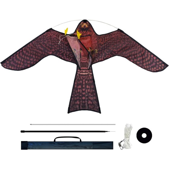 yuxjie Flying Hawk 54 x 30 Inch Kite Bird Scarer with 13 ft Flagpole. Use in Yards & Farms to Protect Vegetables, Fruits, Crops & Buildings from Pest Birds & Critters Without Harming Them