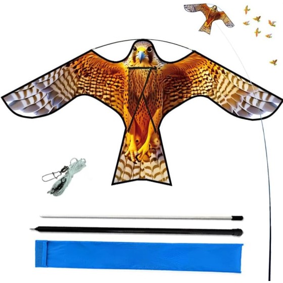 yuxjie Bird Hawk Flying Kite with Pole Crops Farm Protector Bird Scarer Flying Kite with 4m Pole Yellow