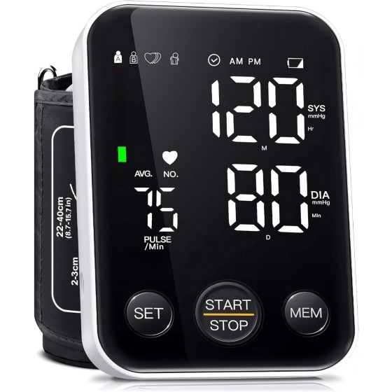 hnmjmi Blood Pressure Monitor Upper Arm Monitors for Home Use BP Machine Sphygmomanometer with 2x120 Reading Memory Adjustable Arm Cuff 8.7"-15.7" Large Display with LED Background Light Storage Bag